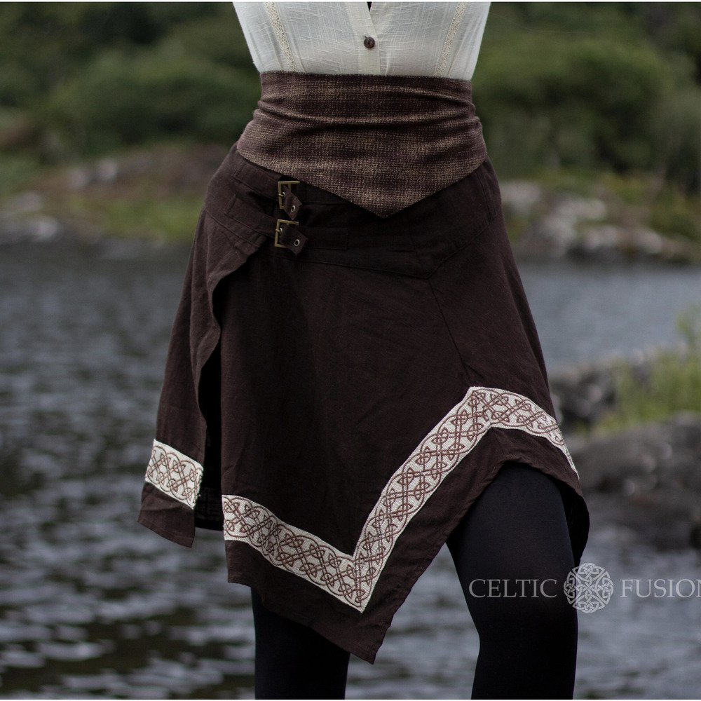 Celtic Fusion Hand Made Irish Dana Wrap Skirt Womens Medium Brown New Cotton